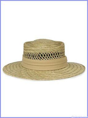 Wide Brim Straw Sun Hat Vented Gambler Style One Size Fits Most